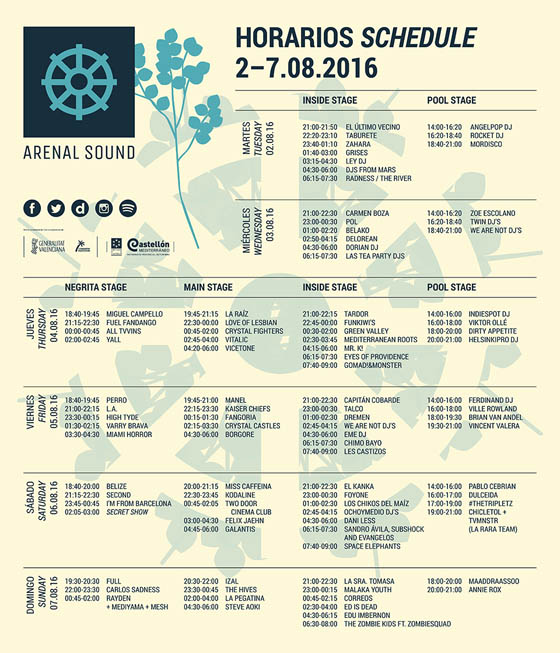 Horarios Arenal Sound Festival 2016_NRFmagazine