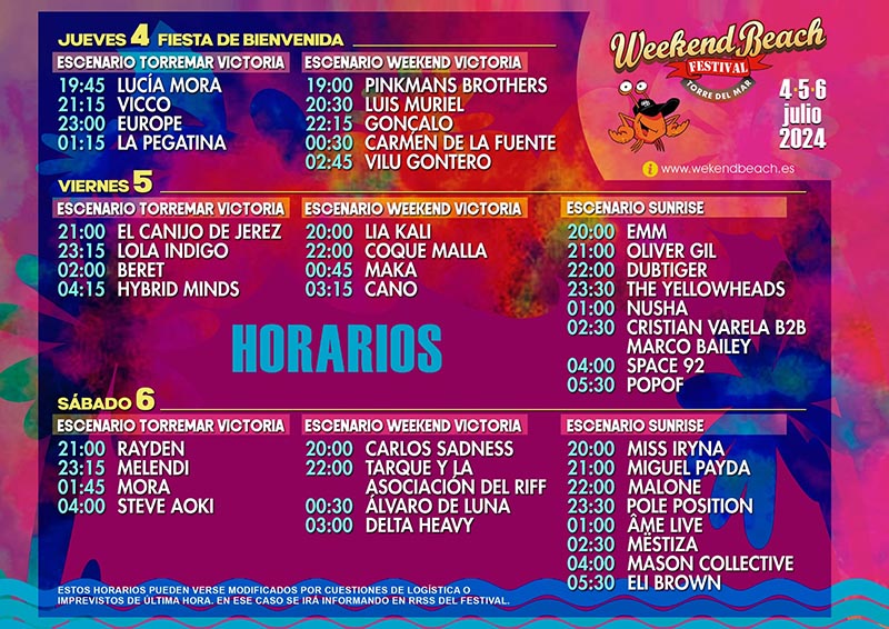 Horarios Weekend Beach Festival 2024_NRFmagazine