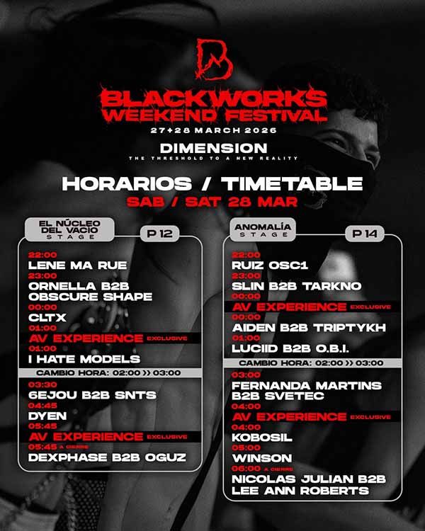 Horarios sábado Blackworks Weekend Festival 2026