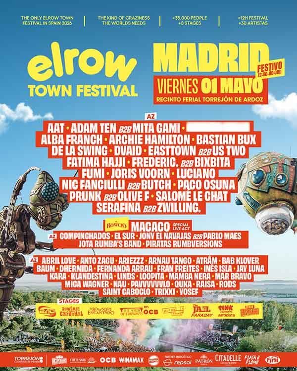 Lineup cartel completo elrow Town Madrid 2026