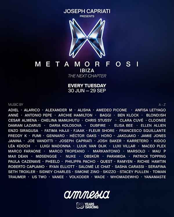 Lineup Metamorfosi Ibiza 2026 @ Amnesia