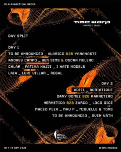 Distribución por días cartel Time Warp Spain Madrid 2026