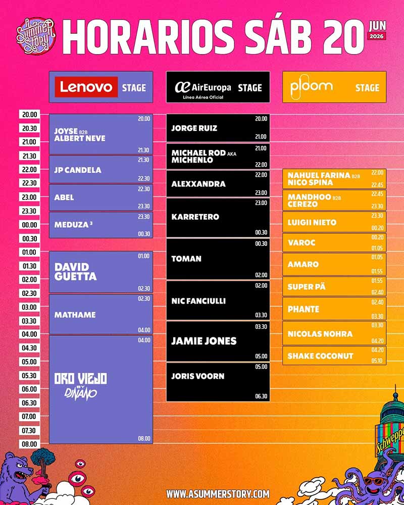 Horarios sábado A Summer Story 2026