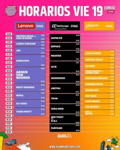 Horarios viernes A Summer Story 2026