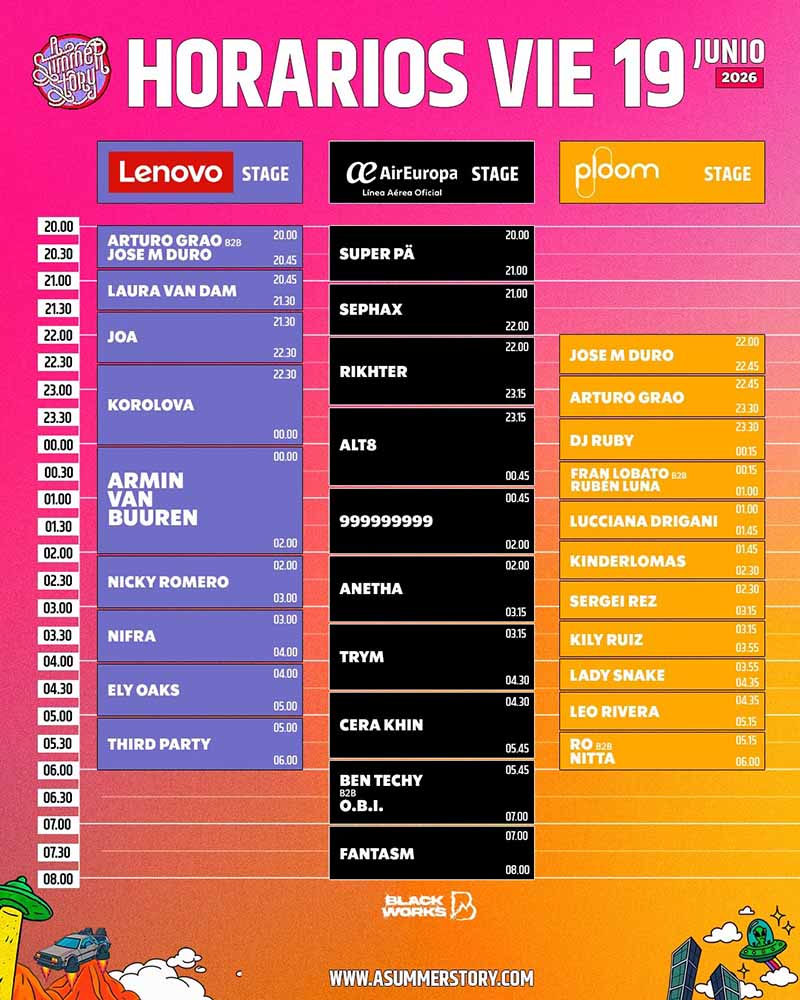 Horarios viernes A Summer Story 2026