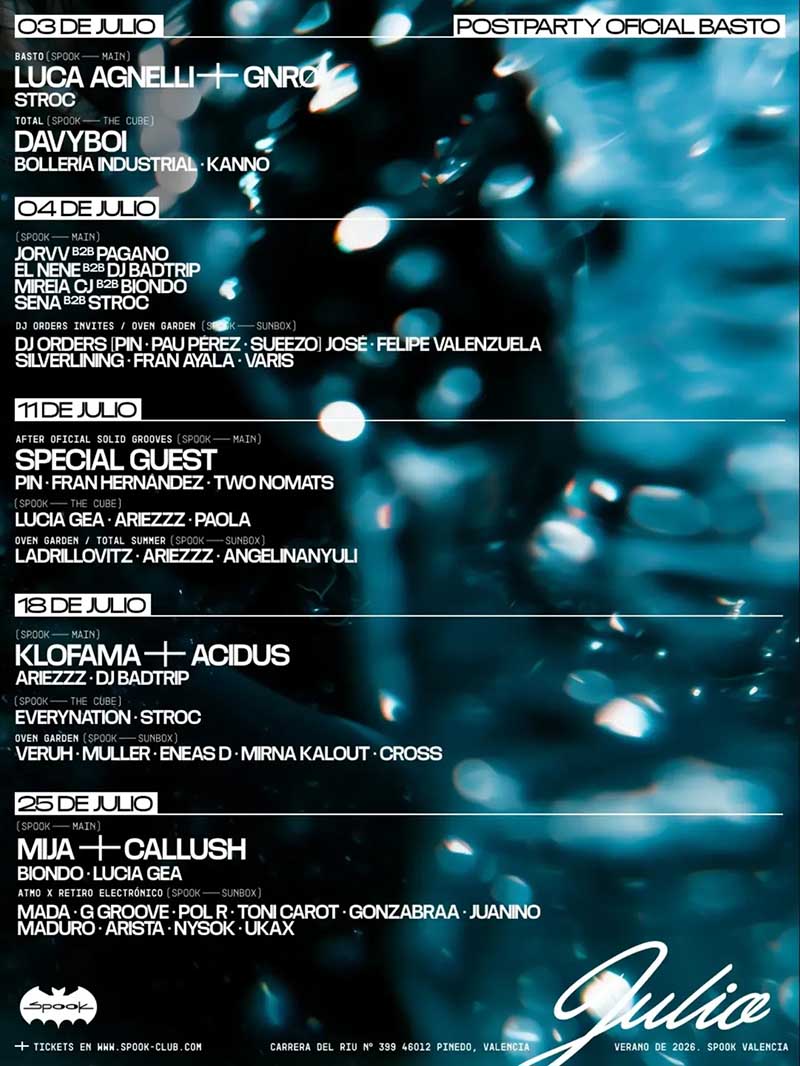 programación julio 2026 Spook Club Valencia