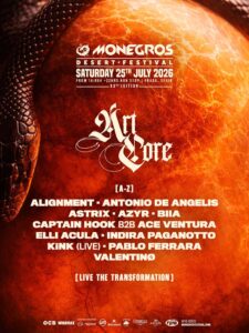 Lineup escenario Dune x Artcore Monegros Desert Festival 2026