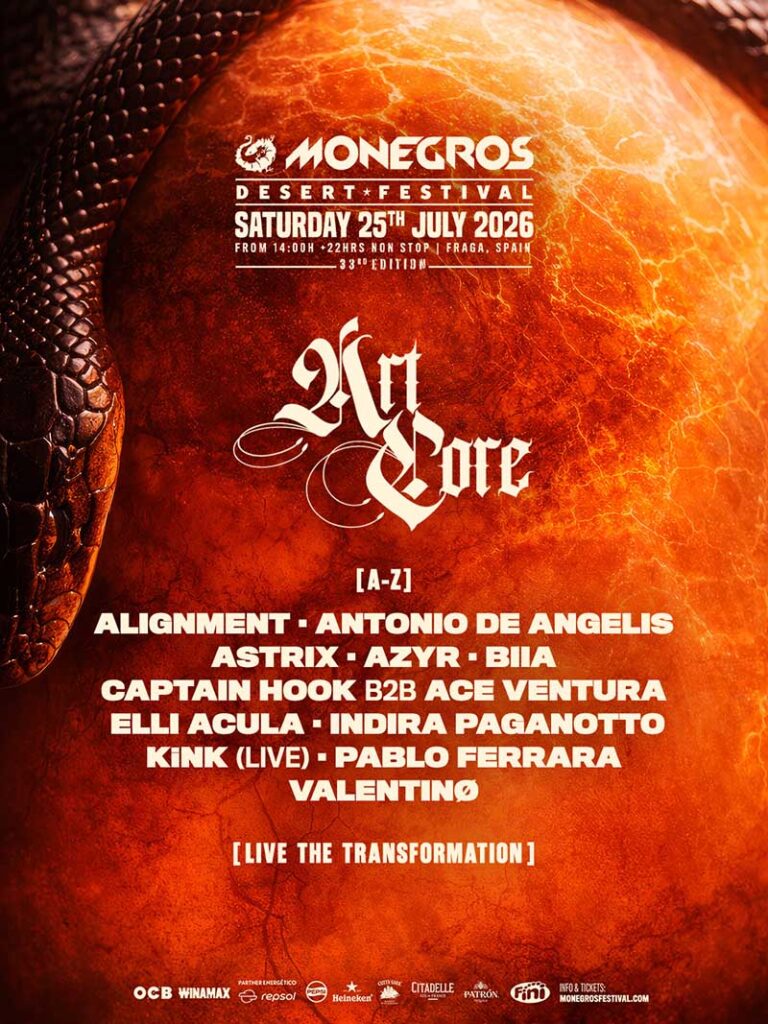 Lineup escenario Dune x Artcore Monegros Desert Festival 2026