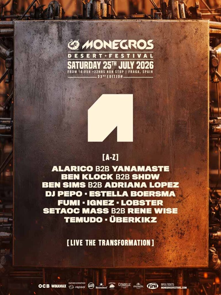 Lineup escenario Awakenings x The Dome Monegros Desert Festival 2026