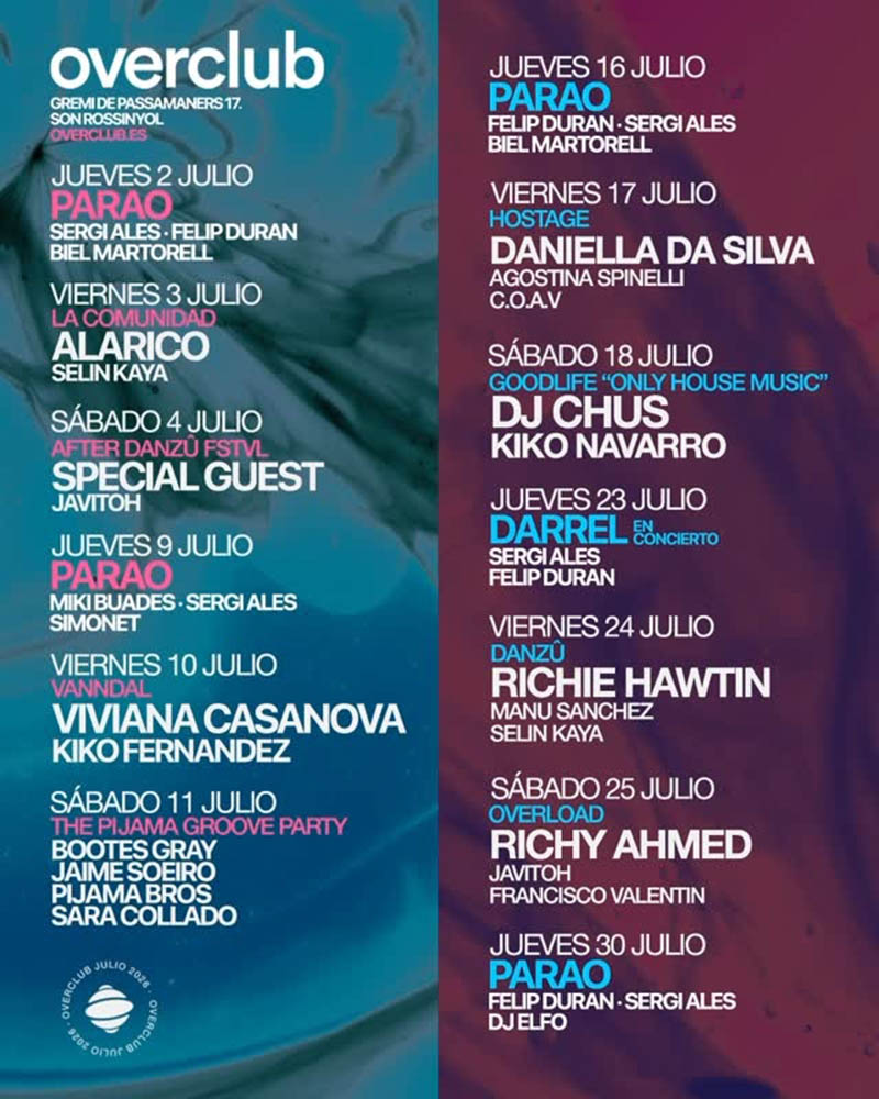 programación julio 2026 Over Club Mallorca