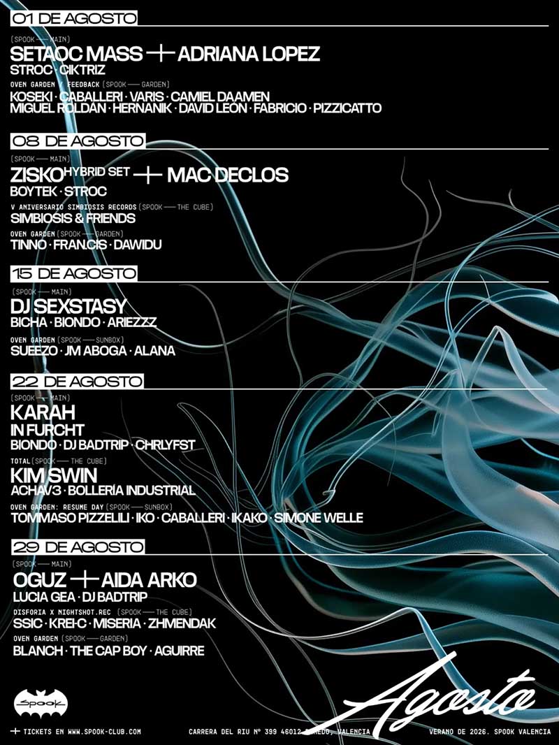 Programación mes de agosto 2026 Spook Cub Valencia