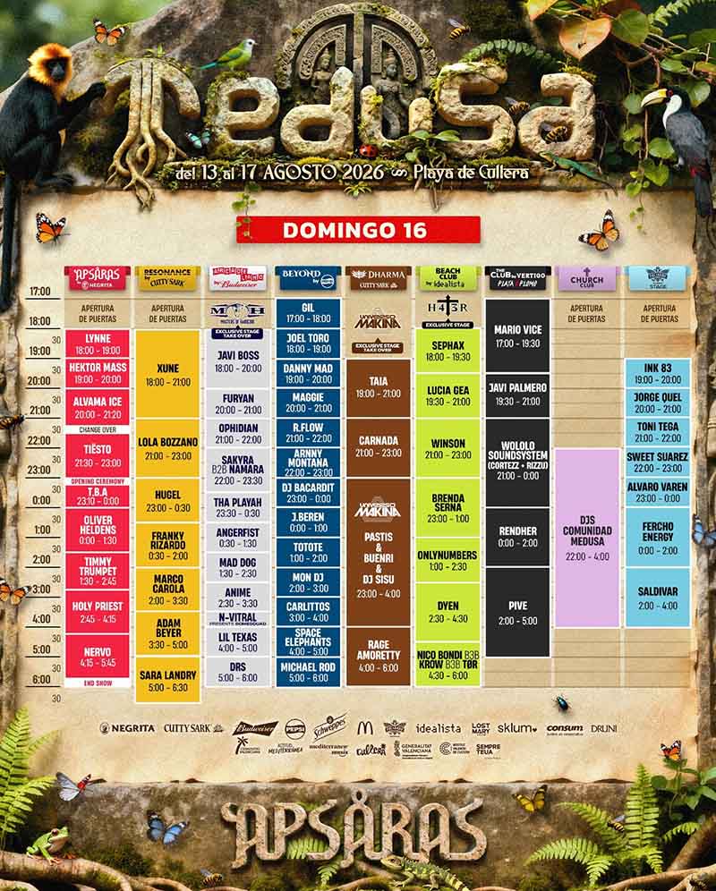horarios domingo Medusa 2026