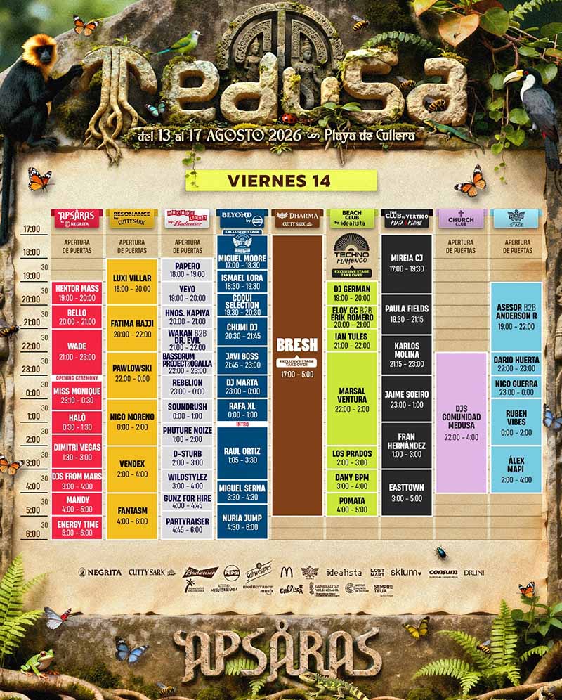 horarios viernes Medusa 2026