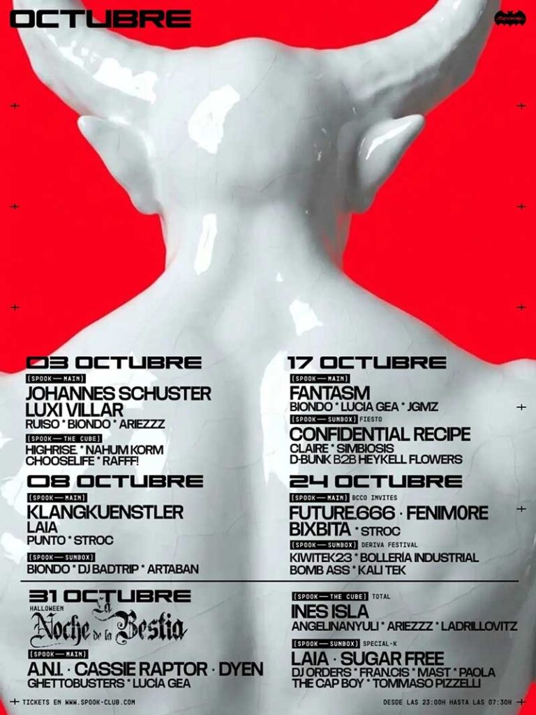 Cartel de la programación de octubre de Spook con KlangKuenstler, Fantasm y DYEN