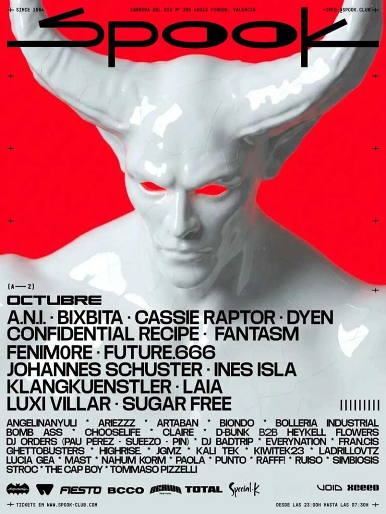 Cartel de la programación de octubre de Spook con KlangKuenstler, Fantasm y DYEN