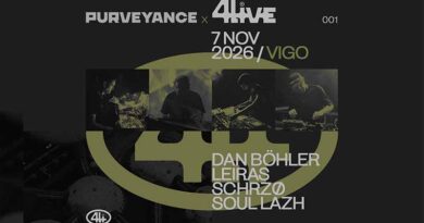 Cartel de 4LIVE en Island Club Vigo con Dan Böhler, Leiras, Schrzø y Soul Lazh y la fecha del 7 de noviembre de 2026