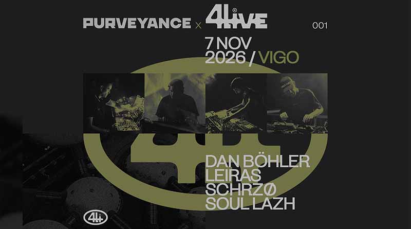 Cartel de 4LIVE en Island Club Vigo con Dan Böhler, Leiras, Schrzø y Soul Lazh y la fecha del 7 de noviembre de 2026