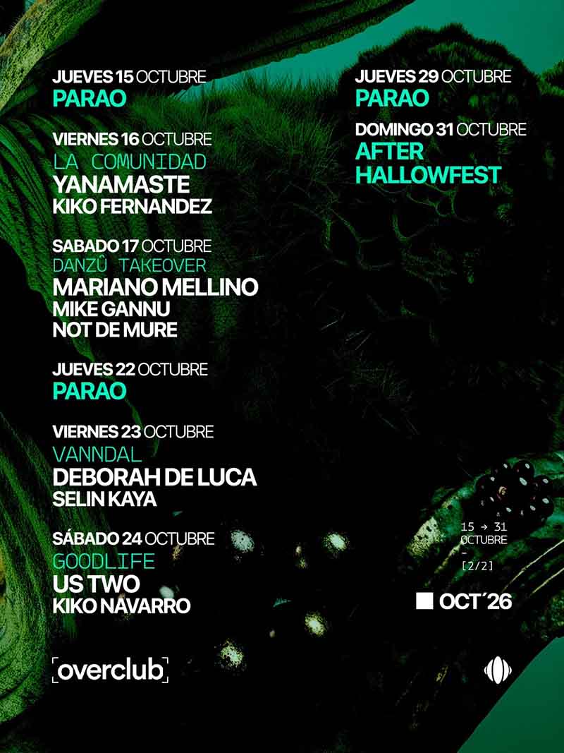 Programación segunda quincena octubre 2026 en Over Club Mallorca